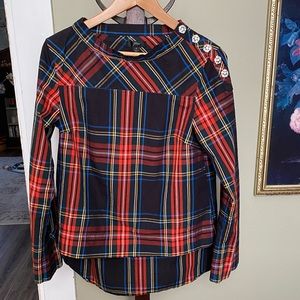 J. Crew Stewart Tartan Funnel Neck Blouse Size 4